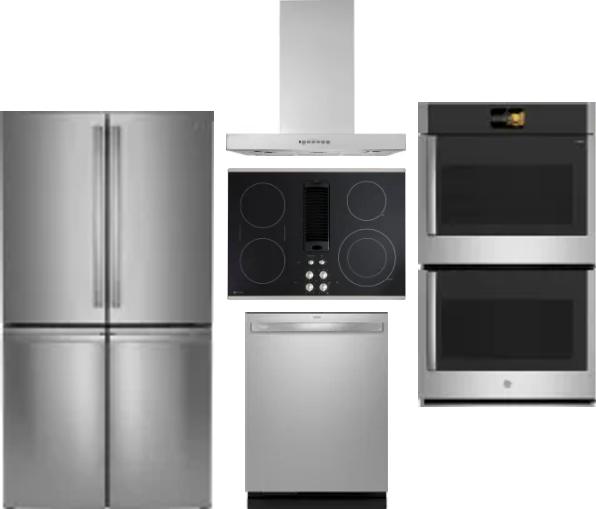5 Piece Package Includes Refrigerator, Cooktop, Wall Oven, Hood And Dishwasher